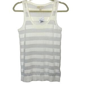 NWT Michael Kors Cream and Sheer Stripes Sleeveless Deep Scoop Neck Tank Top SM